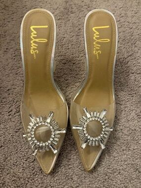 NWOB Lulu's Nude Clear Heels with Crystals